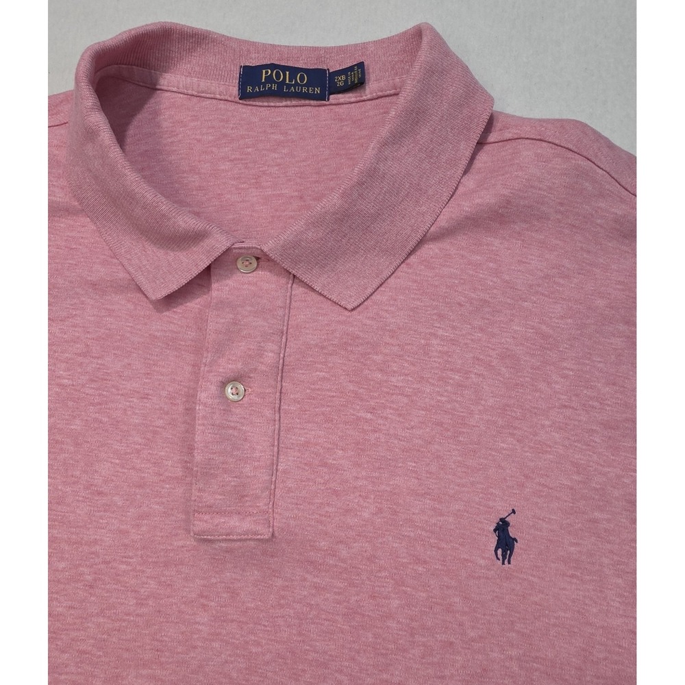 Polo Ralph Lauren Polo Shirt Mens 2XB Big Heather Pink Blue‎ Pony